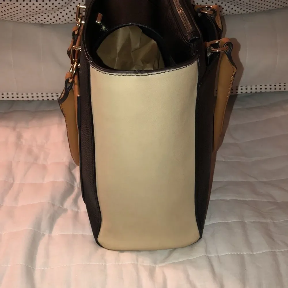 nanette lepore Darryl Color Block Black Camel Ivory Faux Leather Satchel